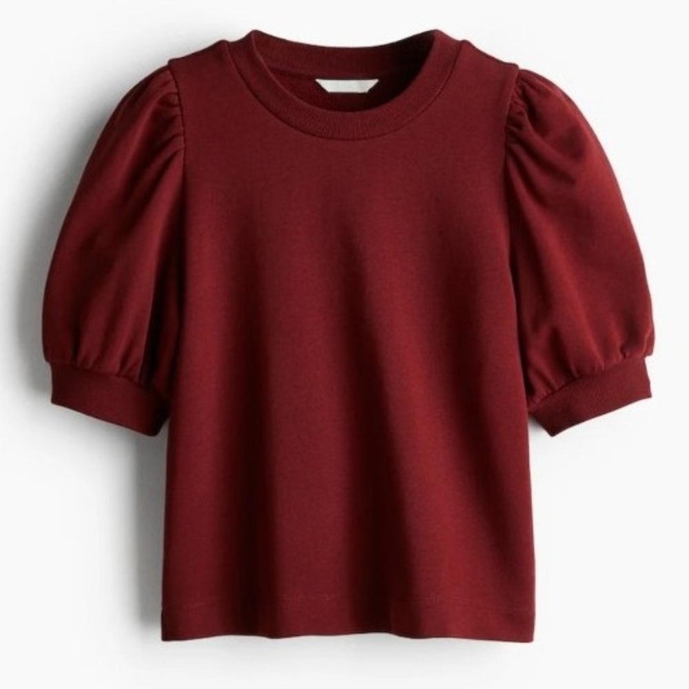 H&M Burgundy Puff Sleeve Top